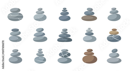 Collection of Stacked Stones in Various Sizes and Colors