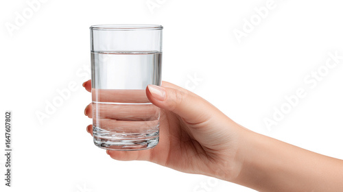 Hand hold glass of water isolated transparent background