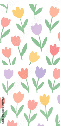 Wallpaper Mural Whimsical repeating pattern of pastel tulips on a white background. Torontodigital.ca