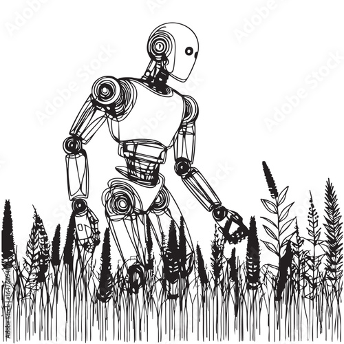 Cartoon line sketch ai trim the Flowers. Ideal for technology, security, automation, organization, productivity, future, AI themes
