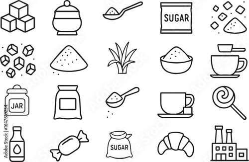 Sugar Editable Stroke Outline Icon Set Pixel Perfect Minimal Vector Pictograms for Food, Kitchen, and Grocery Design
