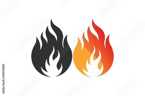 Vector set of fire flames icons illustration with orange and yellow burning elements