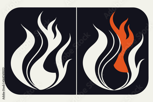 Fire graphic design: A stylized graphic featuring two flames, one in white and the other in orange, presented against a dark background. This conceptual image captures the essence of energy and heat.
