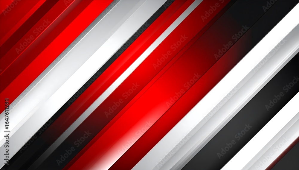 Fototapeta premium Dynamic Red, White and Black Striped Background with Modern Diagonal Lines