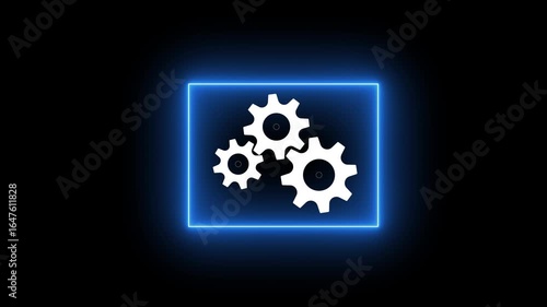 3 white gears spinning. Group of gears. Alpha channel. Gears rotating animation. cogwheel gear icon logotype rotating animation.