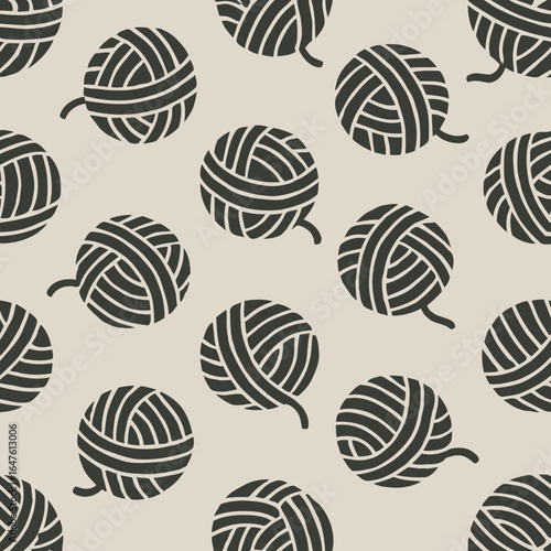 Seamless Repeating Pattern with Stylized Yarn Balls and Threads
