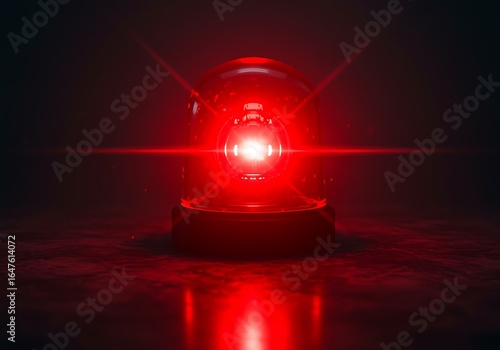 Bright red emergency light flashing dramatically in the darkness creating a sense of urgency and danger