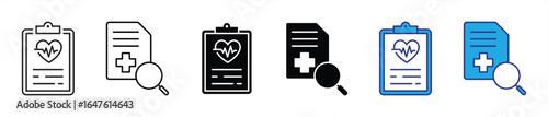 health report icon set. contain medical document, medical checkup thin line and flat symbol sign for your app web. vector illustration