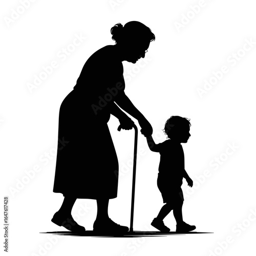 Grandmother and Grandchild Walking Silhouette