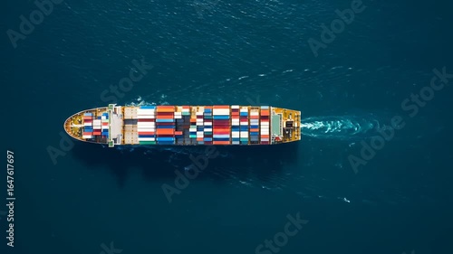 Cargo ship carrying containers in ocean