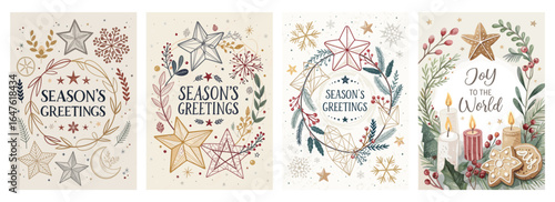 A festive collection of seasonal greeting cards featuring elegant designs and warm holiday motifs.