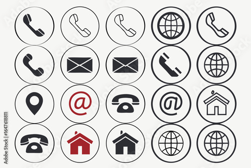 Vector art of collection of contact information icons representing various methods of communication for business and personal use