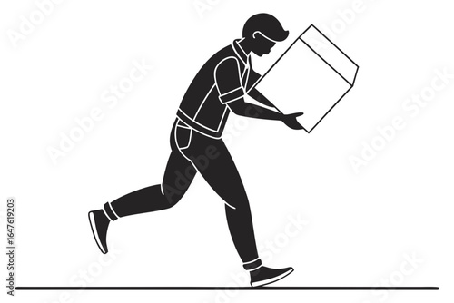 Vector art of delivery man running with a package to deliver it to a customer in a fast and timely manner