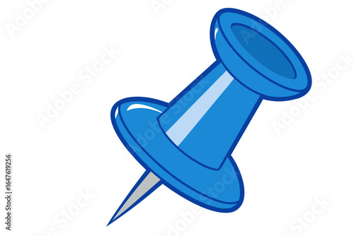 Illustration of a blue thumbtack used for pinning notes to a board in the office or at home as a reminder
