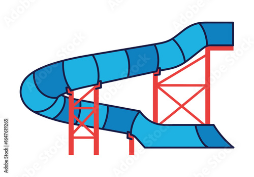 Cartoonstyle blue water slide with red support structure illustration