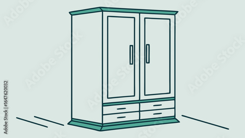 Vector illustration of a spacious wardrobe design with double doors and storage drawers