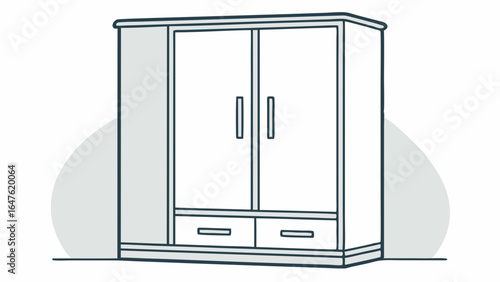 Vector illustration of a functional wardrobe design with dual doors and storage drawers