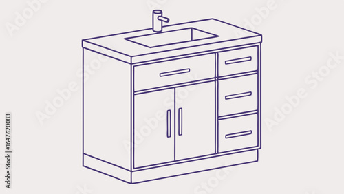 Vector illustration of a contemporary bathroom vanity cabinet with integrated sink