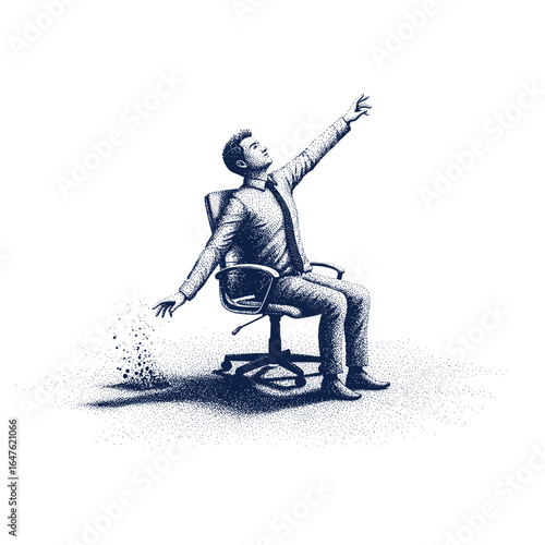 Illustration of a man in a chair reaching out, symbolizing the struggle with professional burnout
