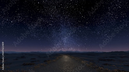 degree starry night desert landscape, desert, night sky, stars, equirectangular, projection, environment map, hdri. Starry Desert. Illustration.