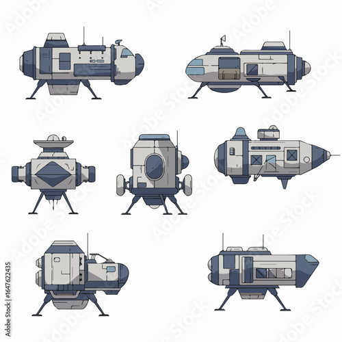 Diverse Sci-Fi Spacecraft and Lander Illustrations Collection