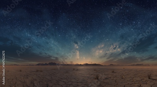 degree starry night desert landscape, desert, night sky, stars, equirectangular, projection, environment map, hdri. Starry Desert. Illustration.