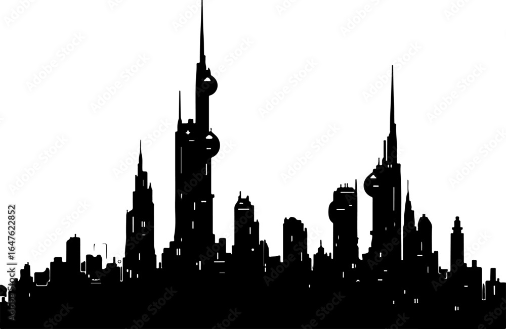 Naklejka premium World Landmark City Skyline Silhouette – Global Urban Vector Art