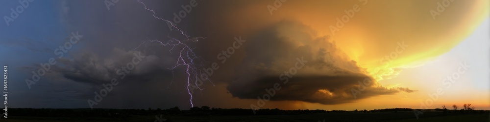 Obraz premium A stormy sky with a lightning bolt and a large cloud