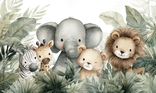 Tapety AKWARELOWE ILUSTRACJE UROCZYCH ZWIERZĄT Z SAWANNY