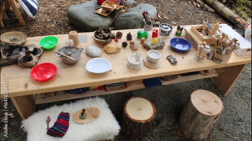 Outdoor Exploration Table with Loose Parts for Play and Learning