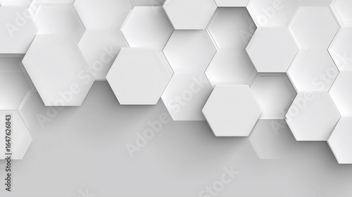 Abstract 3D white honeycomb pattern with shadows, on gray gradient backdrop