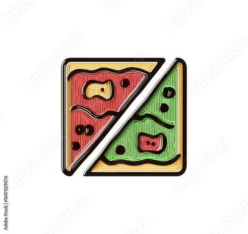 Two slices of pizza design with 3 d texture