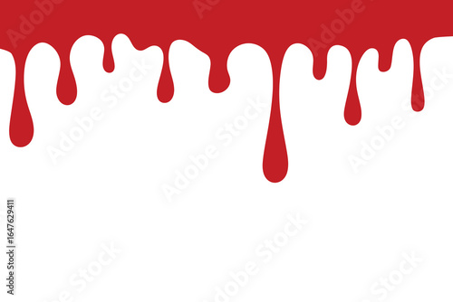 Red blood dripping down, isolated on white background in a graphic design