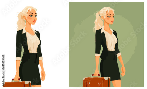 Businesswoman in suit carrying briefcase illustration