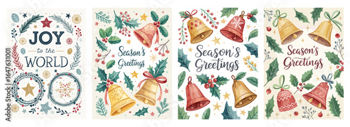 Festive collection of holiday cards featuring joyful designs of bells and seasonal greetings.