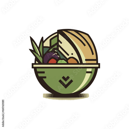 Colorful vegetables and fruits in bowl illustration