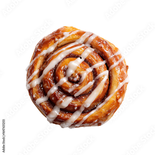 Delicious cinnamon roll pastry with icing isolated on transparent background