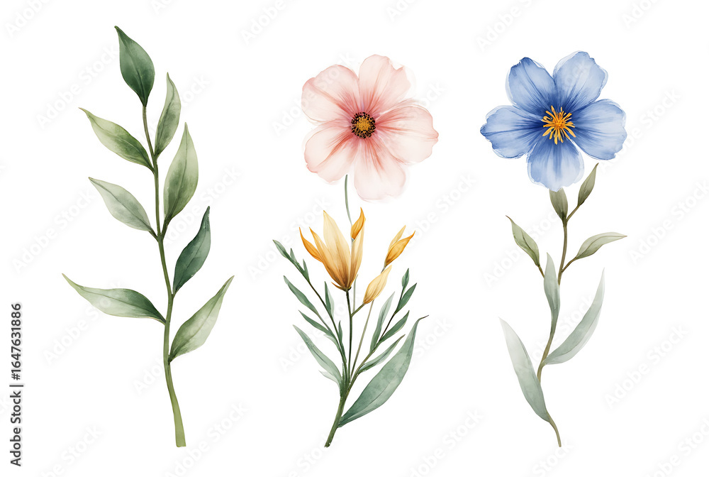 bouquet of flowers. Watercolor flower with green leaves. floral frame and background. flower border illustration set. Watercolor floral illustrations set on white background bouquet of flowers. Watercolor flower with green leaves. floral frame and background. flower border illustration set. Watercolor floral illustrations set on white background