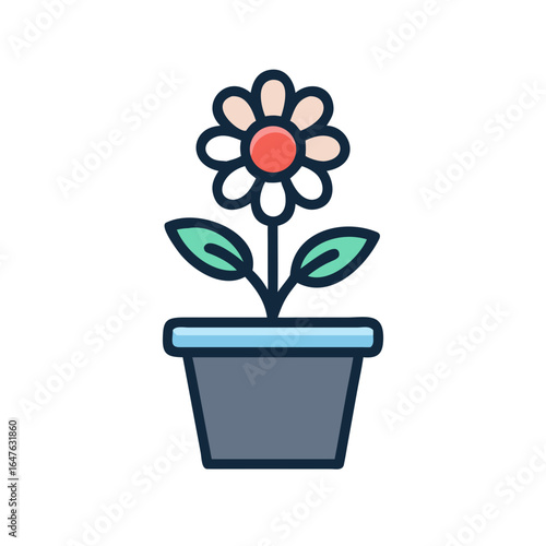 Simple Flower in Pot Illustration: Flat Design with Vibrant Colors for Spring