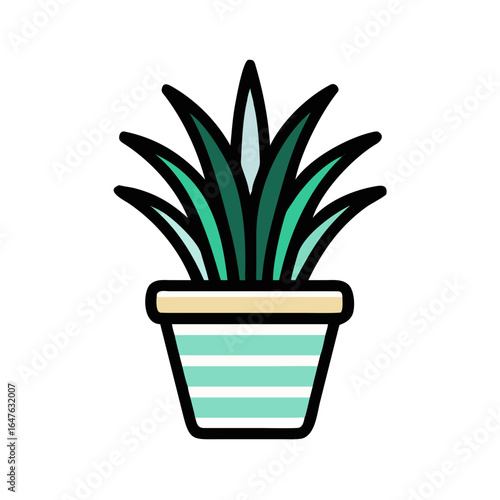 Stylized potted plant on black backdrop exhibiting flat design and pastel colors