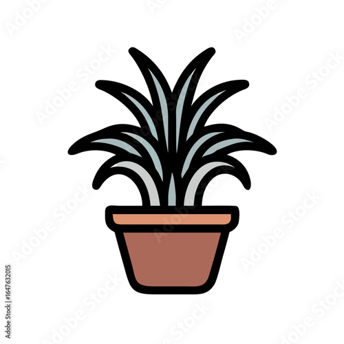 Stylized houseplant in a pot with a black background, perfect for minimalist design