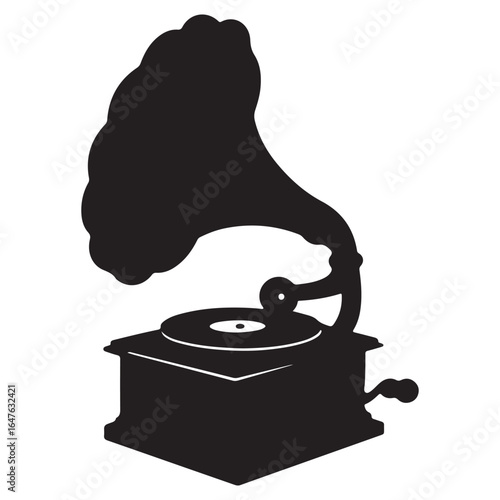 Vintage Gramophone Silhouette for Classic Music and Audio Designs