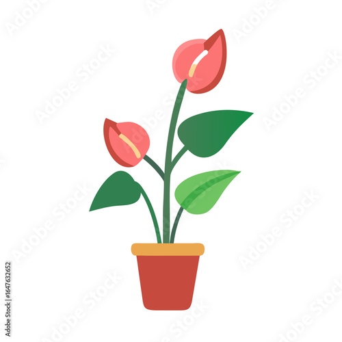 Stylized anthurium plant illustration in a terracotta pot on a black background