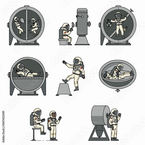Mars Exploration and Colonization Set: Futuristic Habitats, Rovers, Astronauts, and Scientific Research Equipment on the Red Planet Surface.