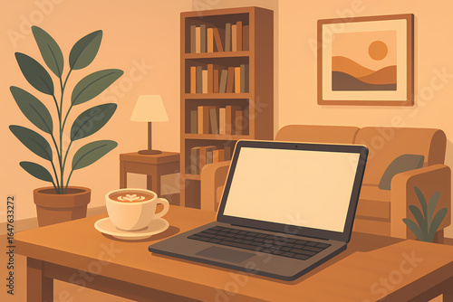 Wallpaper Mural Cozy Home Office Workspace with Laptop and Coffee – Modern Remote Work Setup Torontodigital.ca