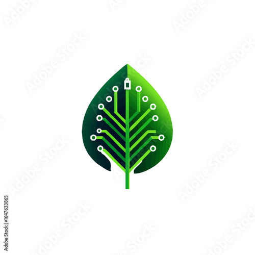 Vector icon  green tech leaf logo design for eco friendly technology and sustainable innovation company brand identity