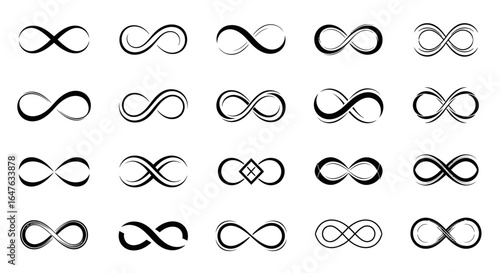 Diverse infinity symbol designs perfect for branding, logos, or representing endless possibilities
