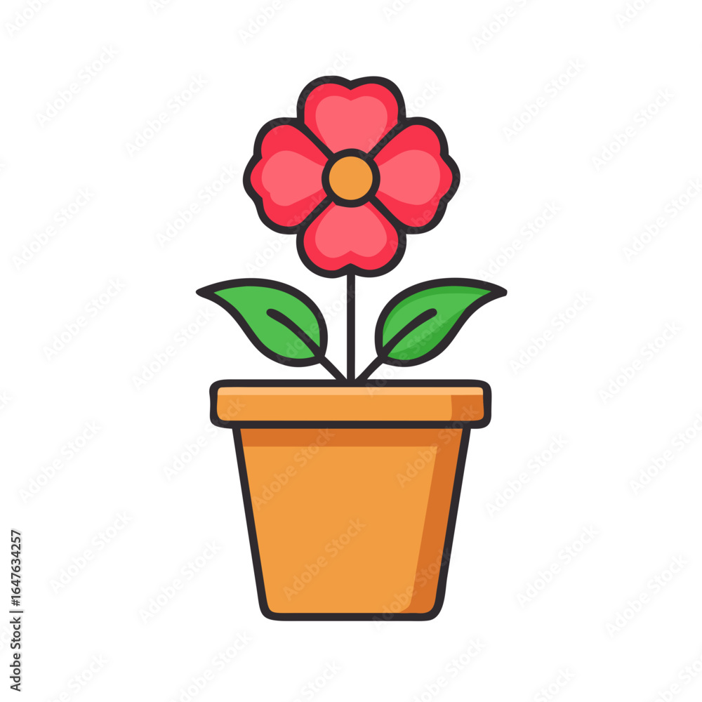 Naklejka premium Simple flower in a pot icon on black background for springtime visuals