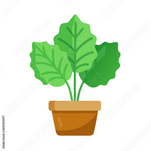 Minimalist potted plant illustration with bright green leaves on a black background
