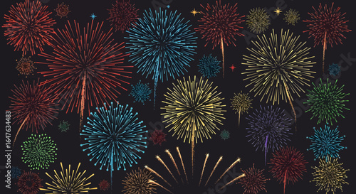 Colorful fireworks exploding against a dark night sky celebrating special events and holidays